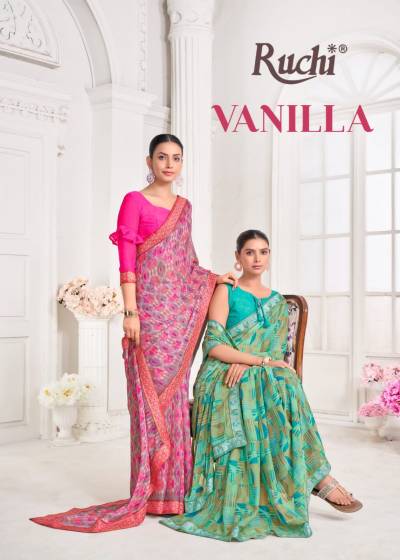 RUCHI VANILLA VOL-08 33601A TO 33603D DESIGNER CHIFFON SAREE WHOLESALER IN INDIA